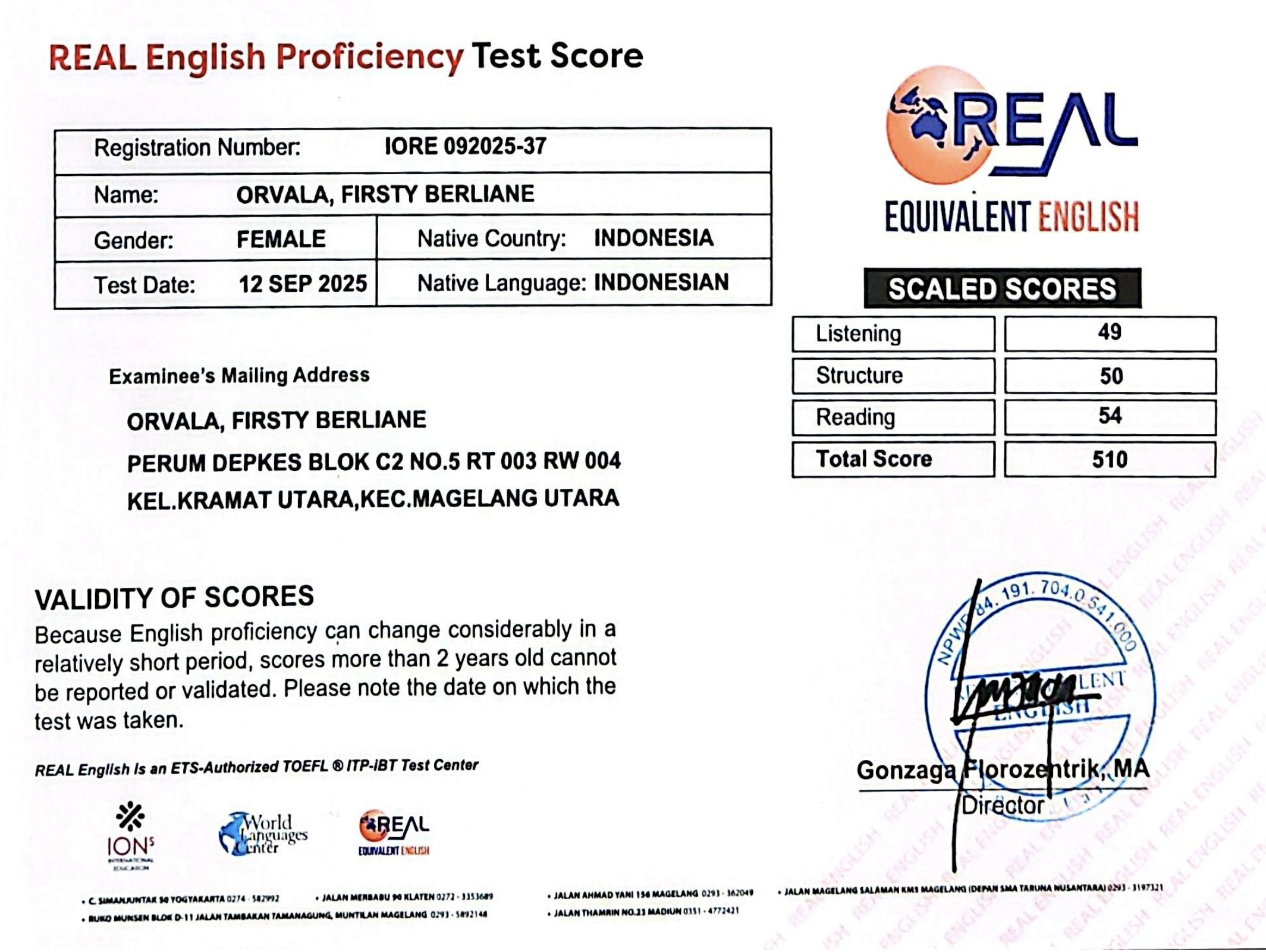 Sertifikat TOEFL 2426